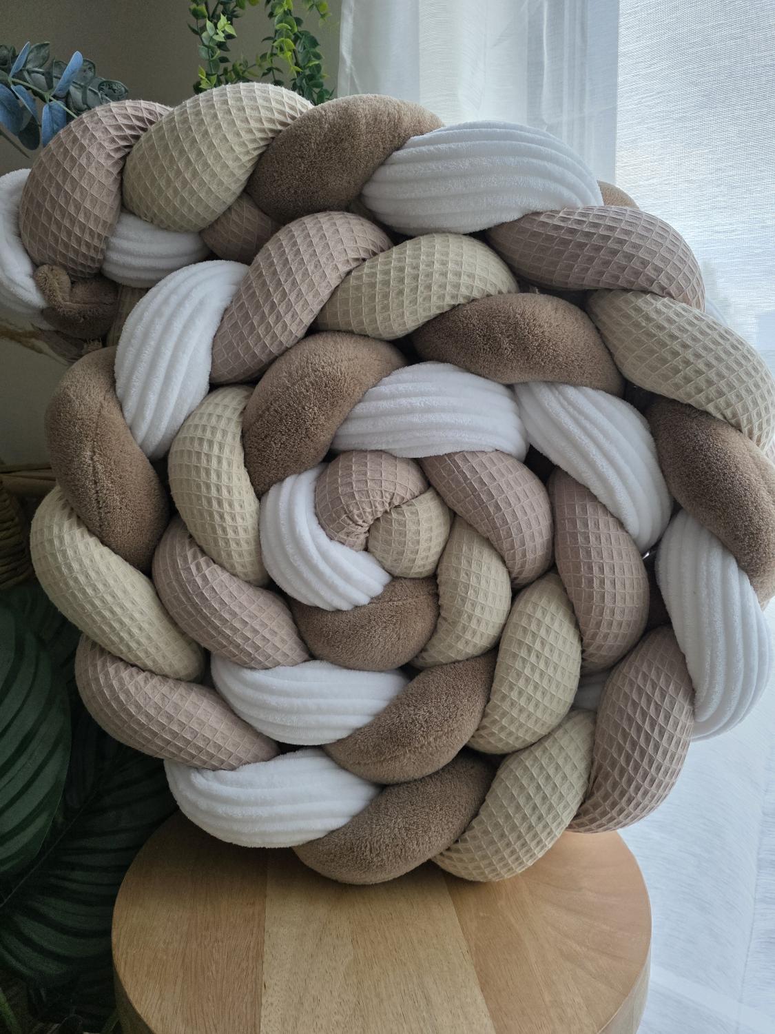 Tresse de lit 4 brins beige café doudou marron et cotelé blanc 3m