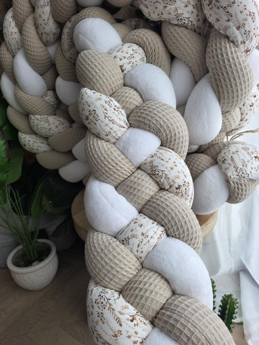 Tresse de lit 4 brins beige doudou blanc et fleurs des champs 5.1m