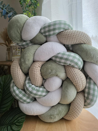 Tresse de lit 4 brins beige doudou blanc jade et vichy vert 2m