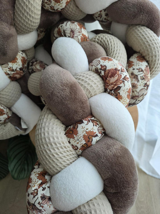 Tresse de lit 4 brins beige doudou écru marron et old flowers 2 m