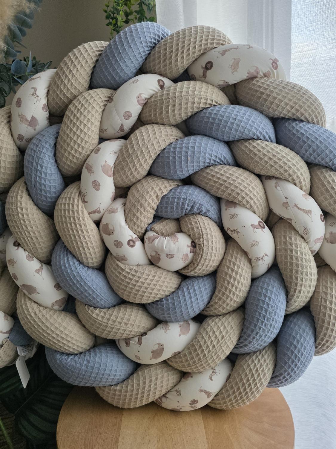 Tresse de lit 4 brins beige jean et zèbre 4.7m