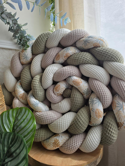 Tresse de lit 4 brins beige olive écru et palmier 3.6m