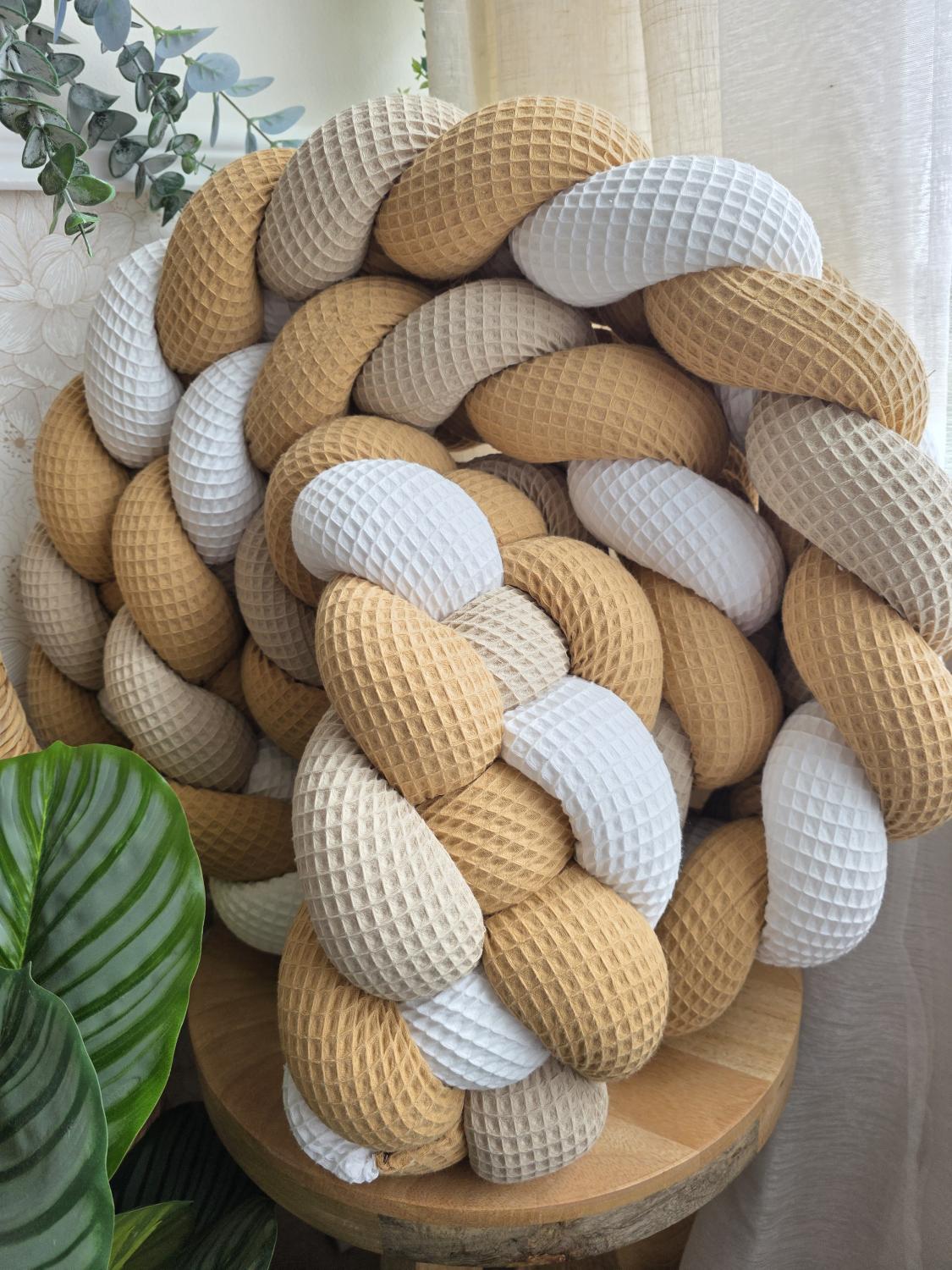 Tresse de lit 4 brins blanc beige et camel 3m
