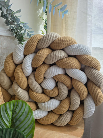 Tresse de lit 4 brins blanc beige et camel 3m
