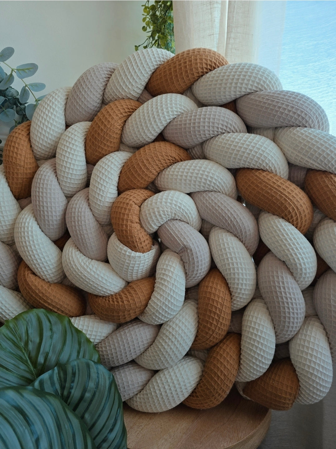 Tresse de lit 4 brins blanc beige et camel 4.6m