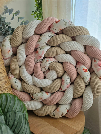 Tresse de lit 4 brins blanc beige poudré et fleurs pastel 4.2m