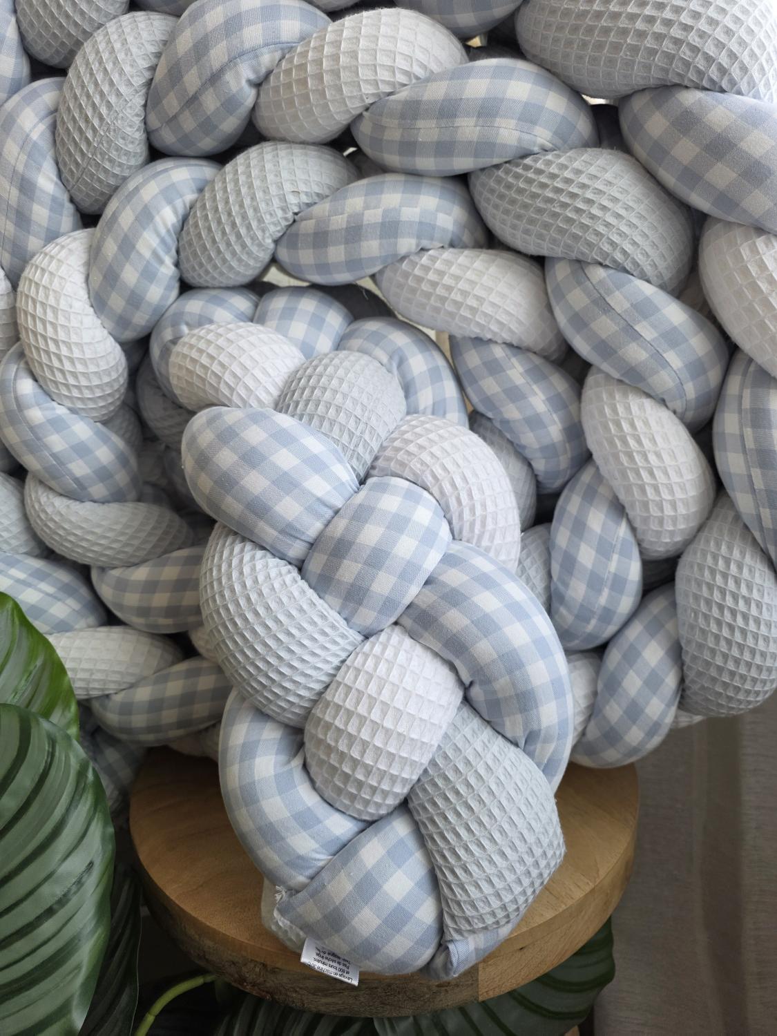 Tresse de lit 4 brins blanc bleu et vichy bleu 5m