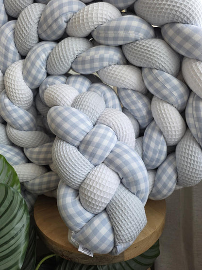 Tresse de lit 4 brins blanc bleu et vichy bleu 5m