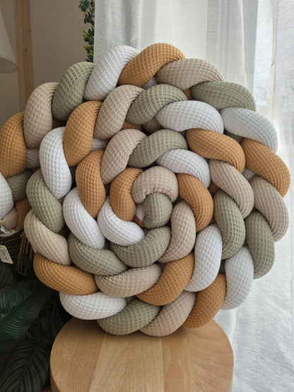 Tresse de lit 4 brins blanc camel beige et olive 4.2m