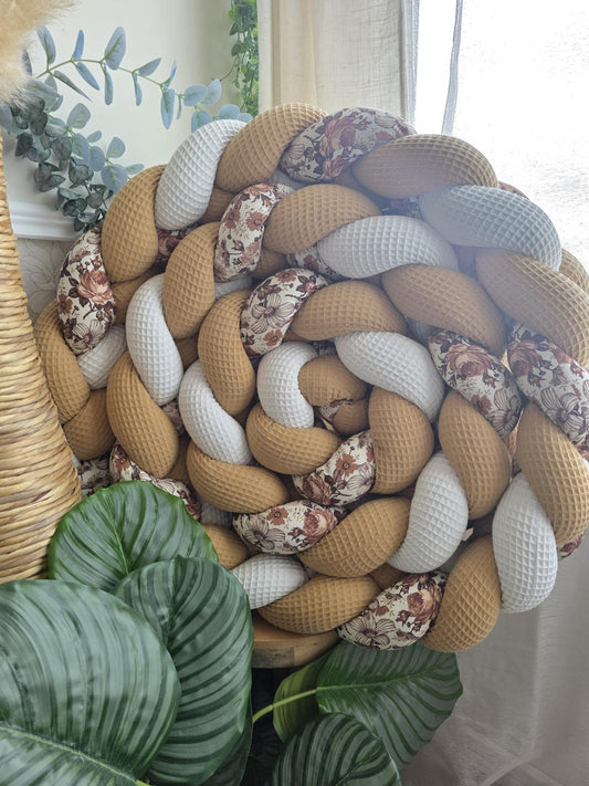Tresse de lit 4 brins blanc camel et old flowers 4m
