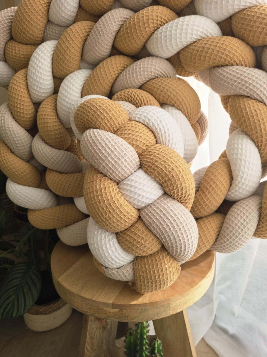 Tresse de lit 4 brins blanc camel x2 et beige 4.6m