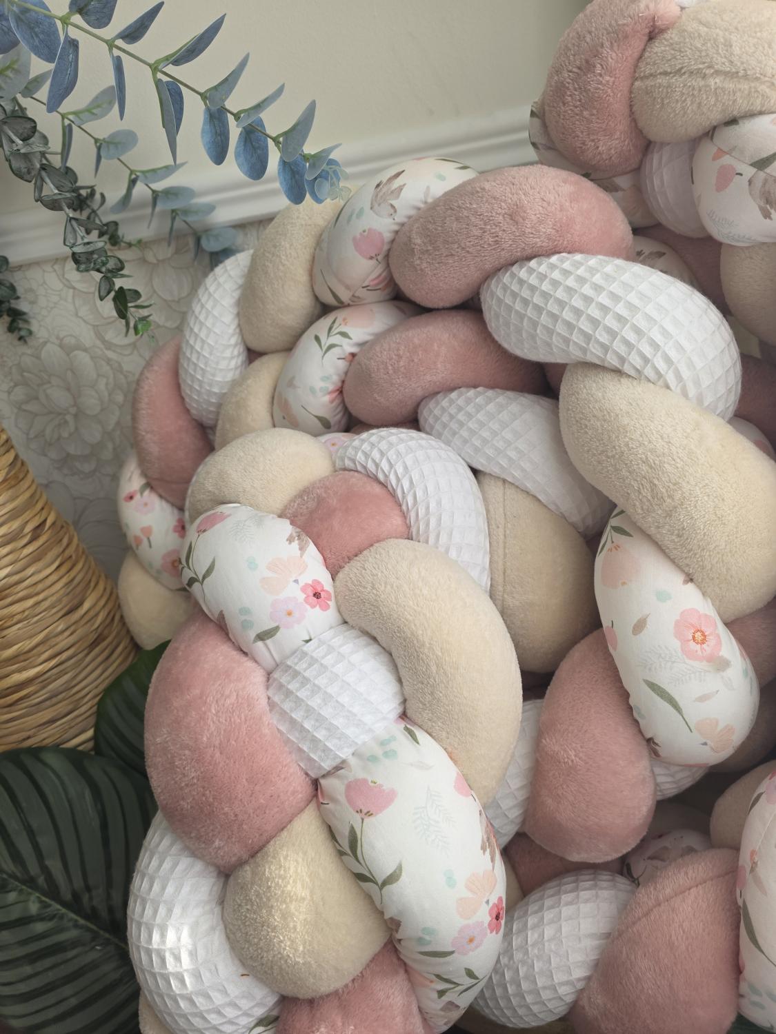 Tresse de lit 4 brins blanc doudou beige et poudré et birdy 3.6m