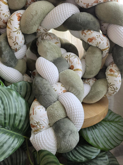 Tresse de lit 4 brins blanc doudou jade et olive et crocodile 4.6m