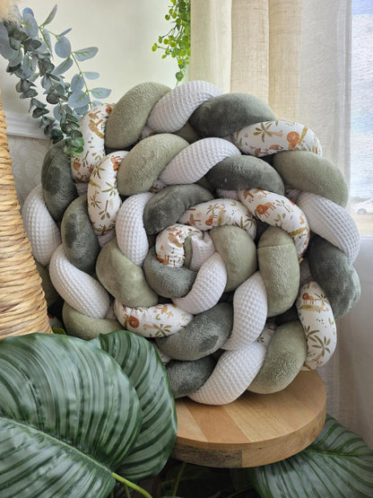 Tresse de lit 4 brins blanc doudou jade et olive et crocodile 4.6m