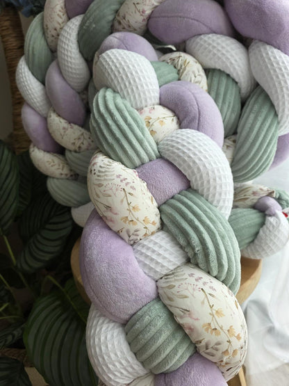 Tresse de lit 4 brins blanc doudou lavande côtelé menthe prairie 3.6m