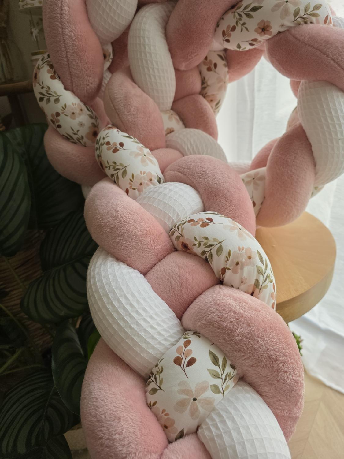 Tresse de lit 4 brins blanc doudou poudré et zada 2m