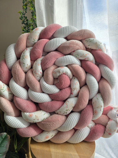 Tresse de lit 4 brins blanc doudou poudré vieux rose et birdy 5m