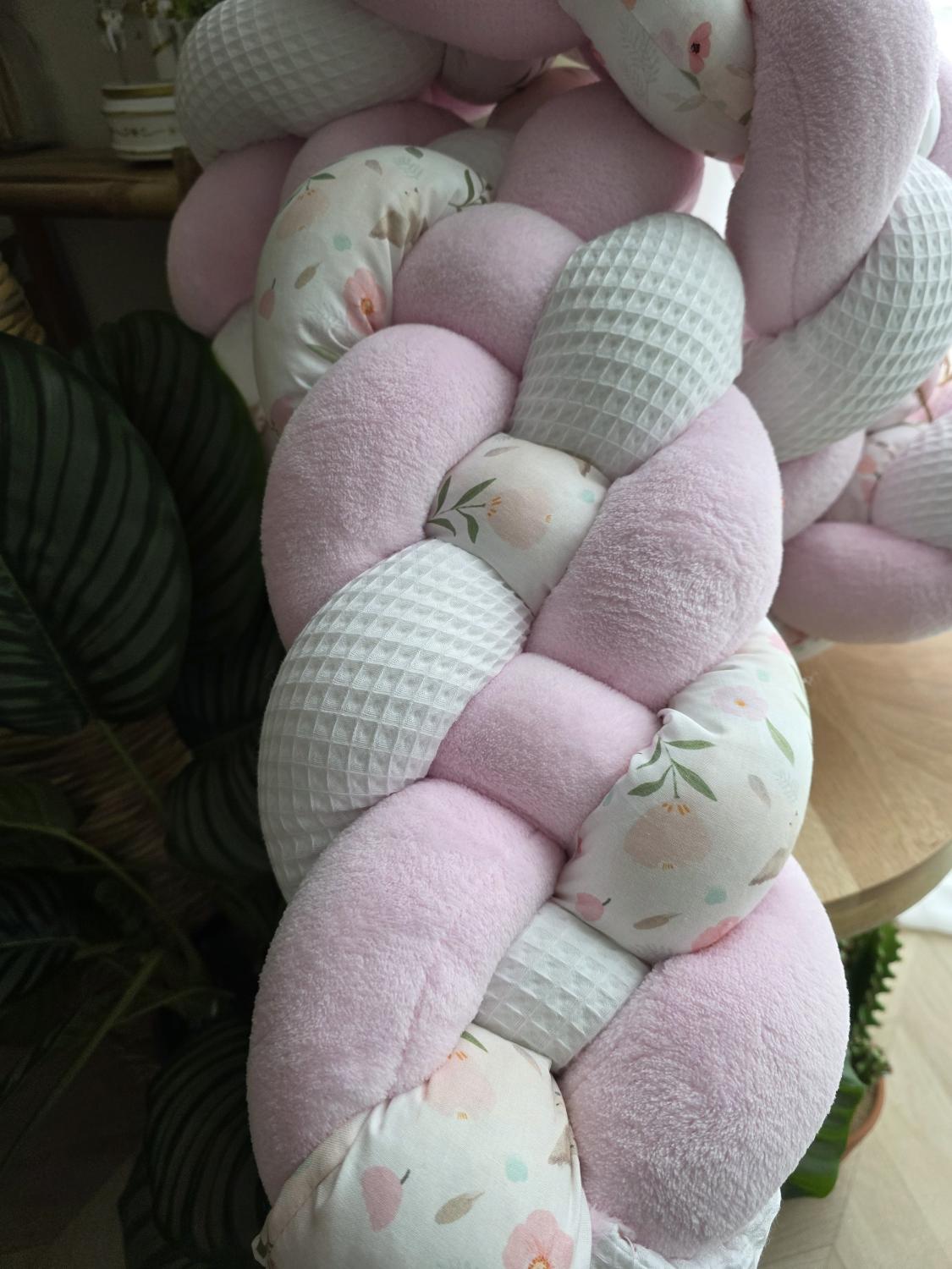 Tresse de lit 4 brins Blanc doudou rose et birdy 2m