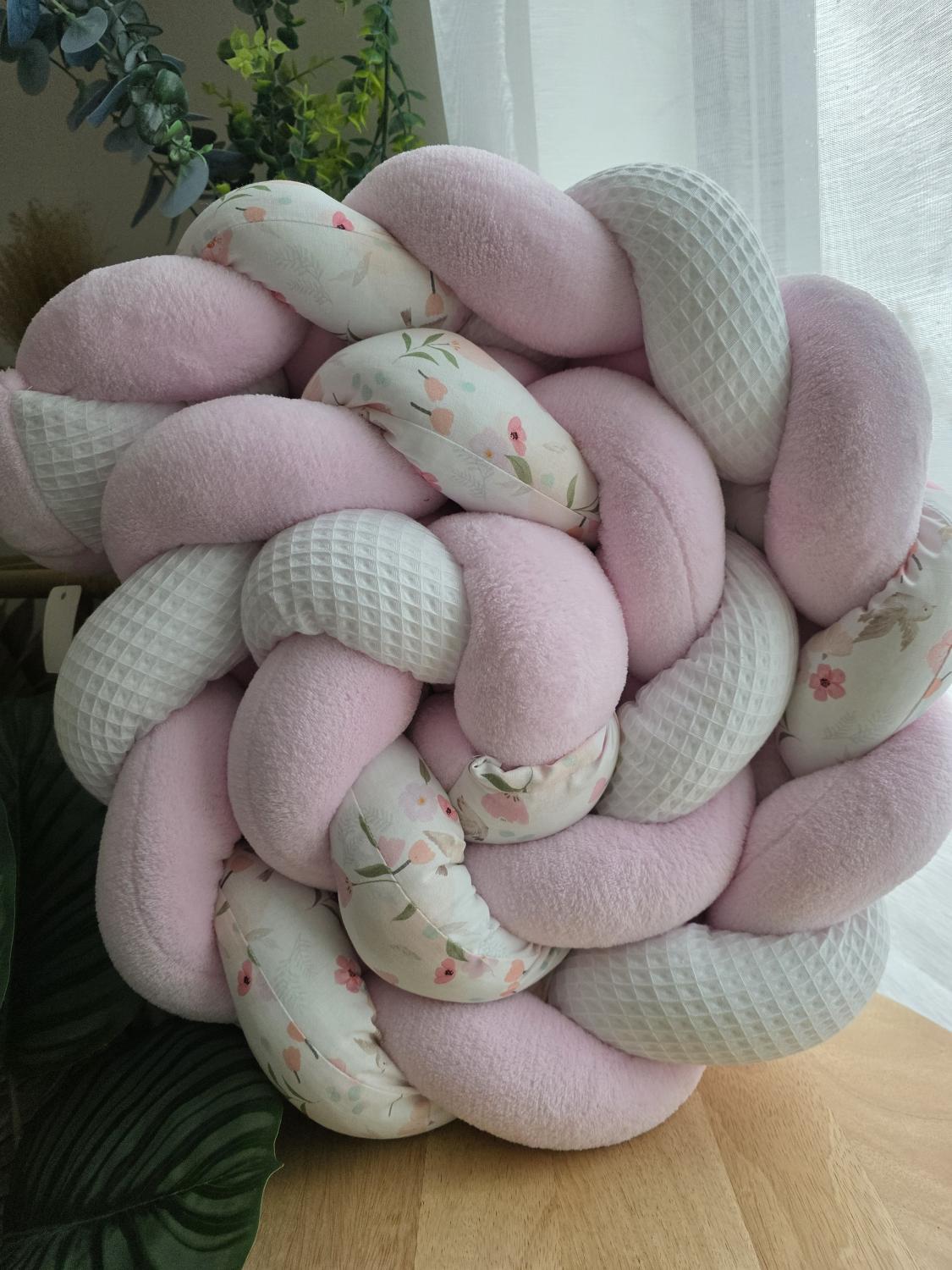 Tresse de lit 4 brins Blanc doudou rose et birdy 2m