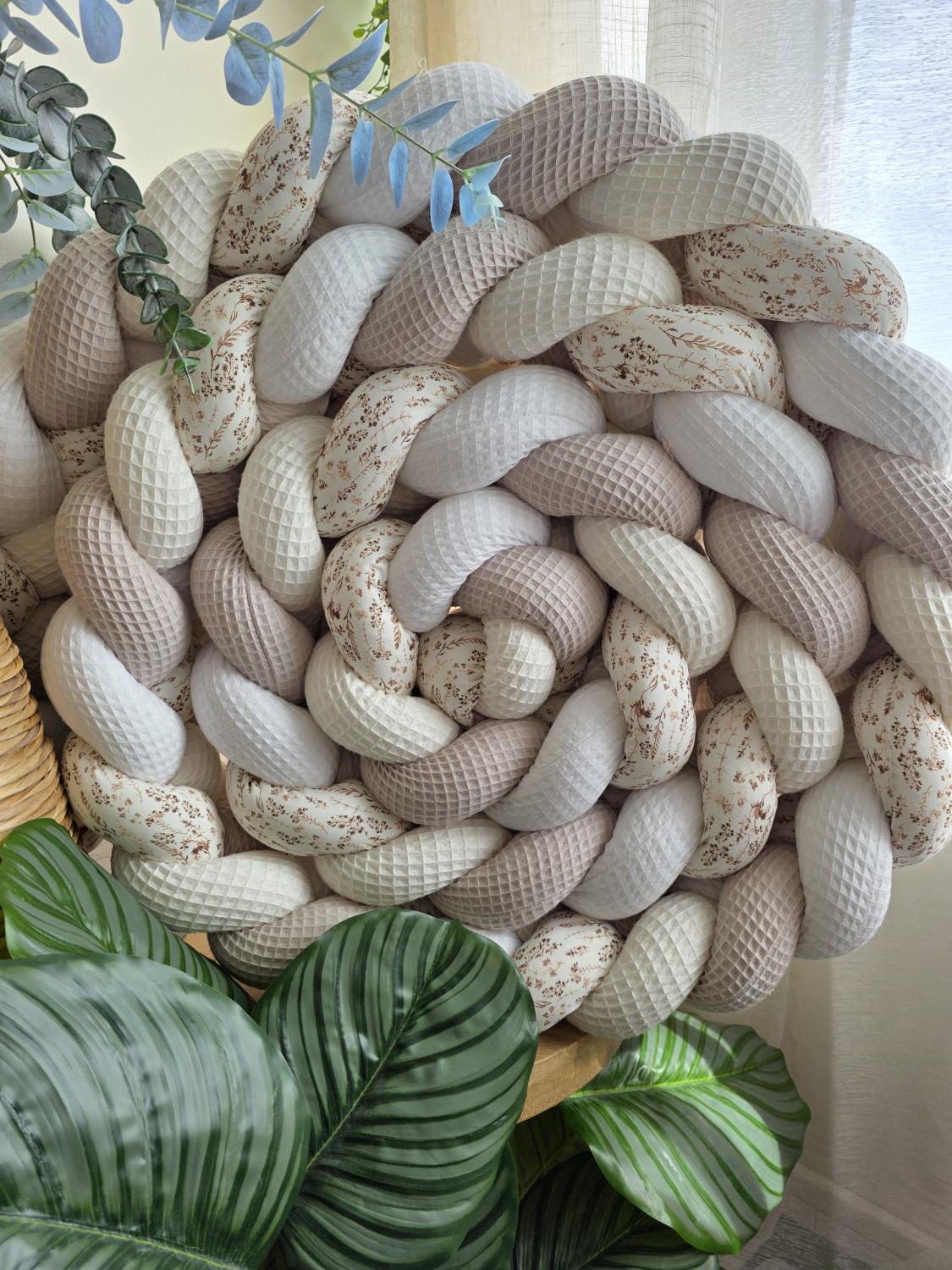 Tresse de lit 4 brins blanc écru beige et fleurs des champs 4.6m