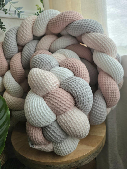 Tresse de lit 4 brins blanc gris rose pâle et poudré 3m