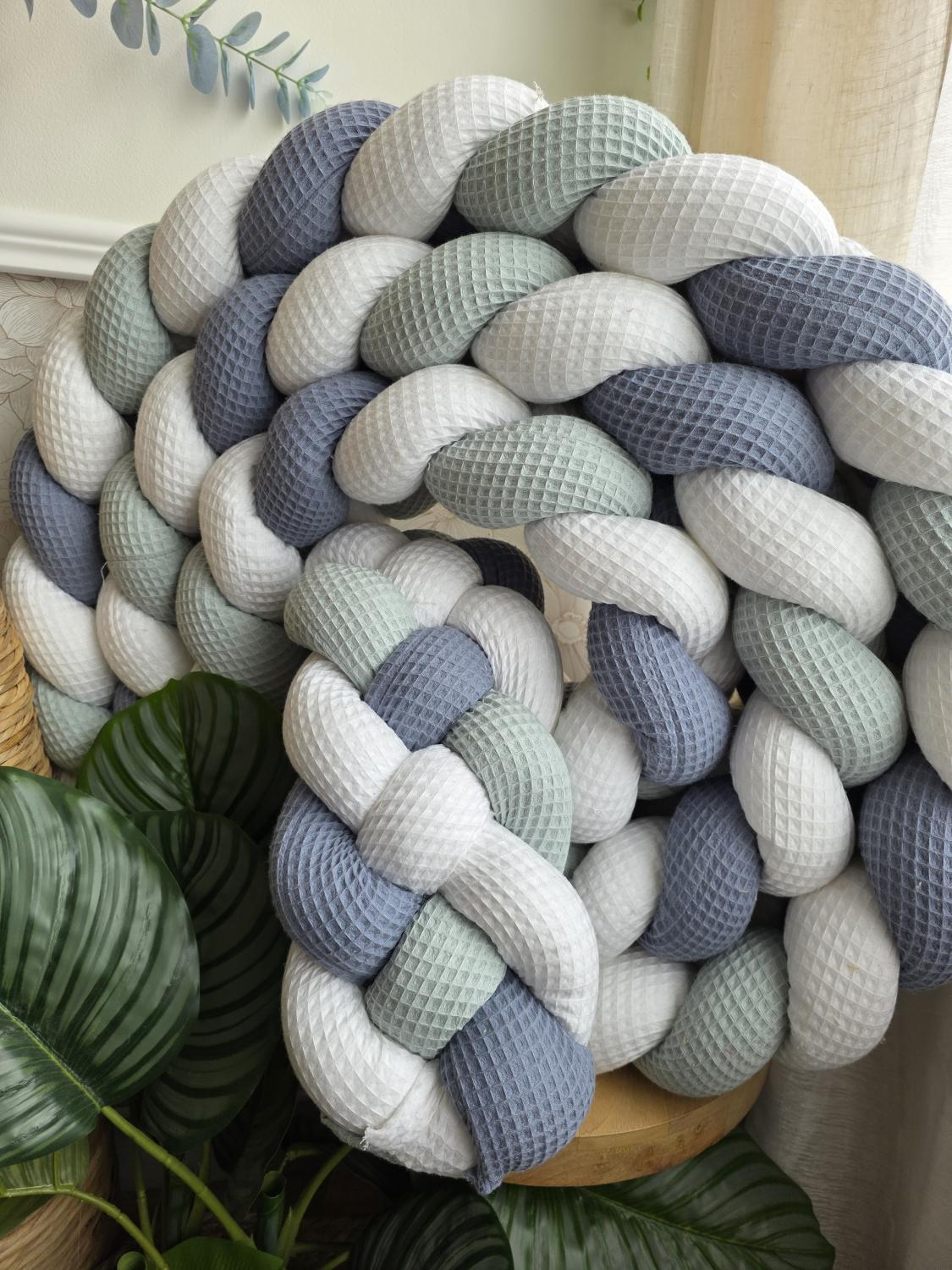 Tresse de lit 4 brins blanc jean et vert d'eau 4,6m