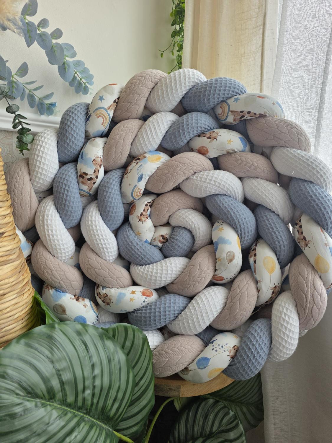 Tresse de lit 4 brins blanc jean tricot sable et girafe 4.6m