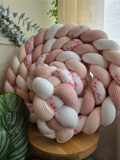 Tresse de lit 4 brins blanc rose pâle poudré et fleurs de cerisier 4.6m