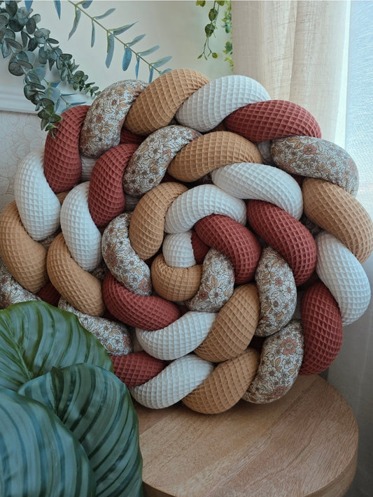 Tresse de lit 4 brins blanc safran marsala et fleurs pêche 3m