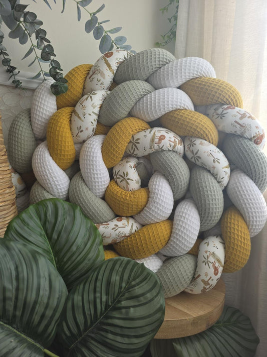 Tresse de lit 4 brins blanc sauge moutarde et crocodile 3.6m