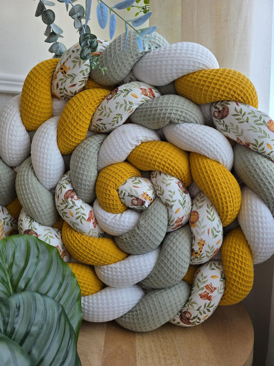 Tresse de lit 4 brins blanc sauge moutarde et lion 3.5m