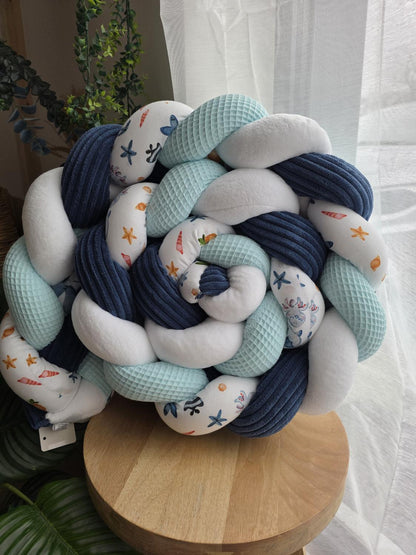 Tresse de lit 4 brins bleu ciel doudou blanc côtelé marine océan 2.5m