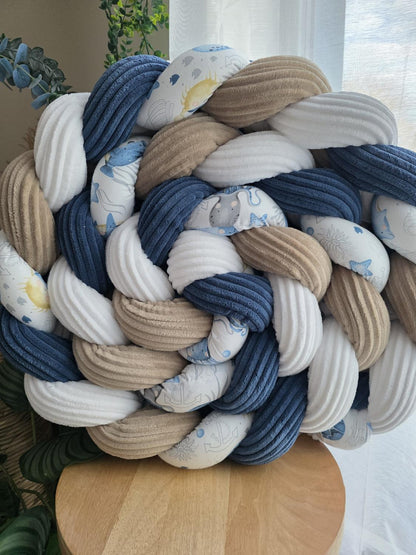 Tresse de lit 4 brins côtelé blanc, galet, marine et hippocampe 3.6m