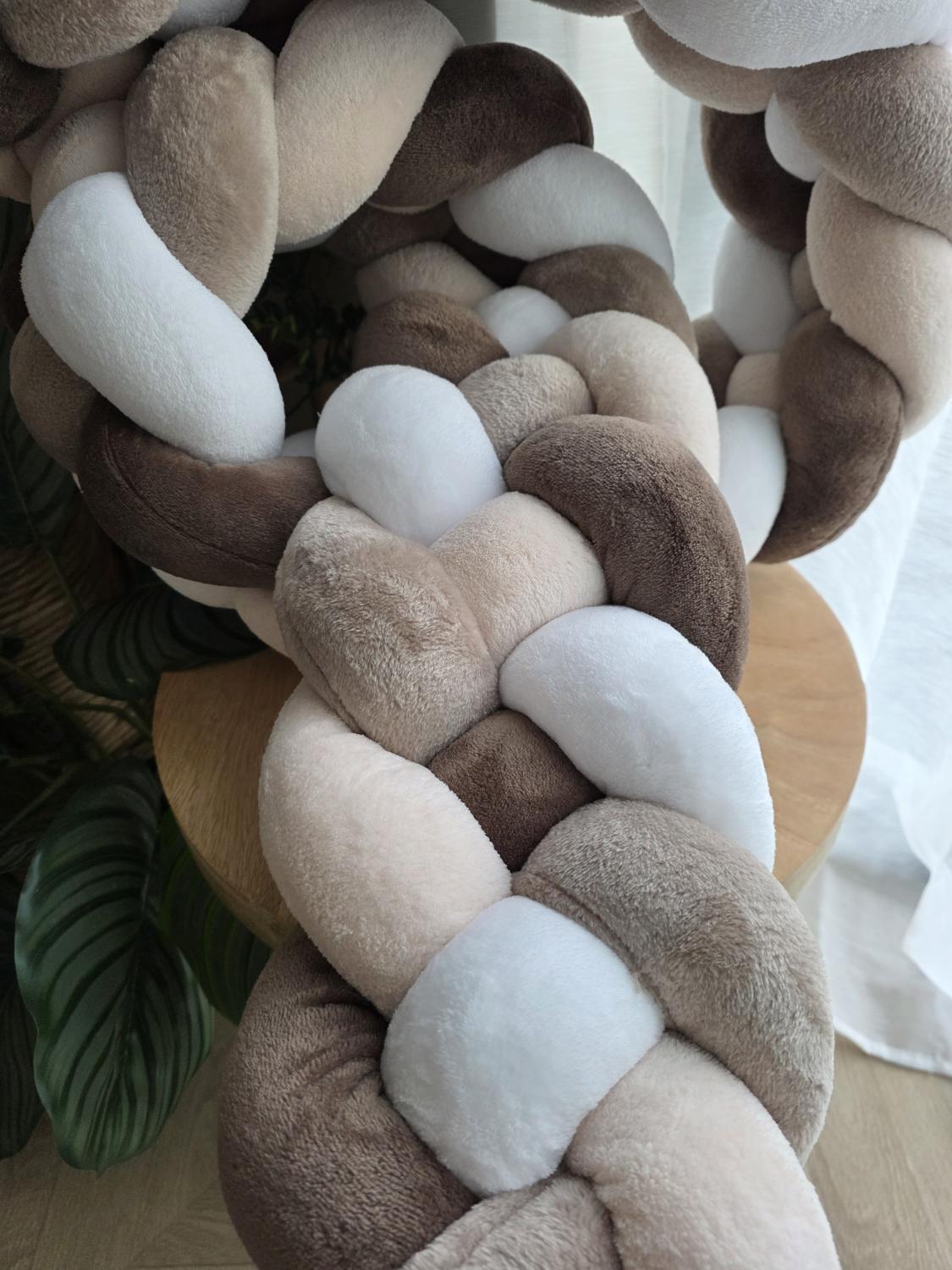 Tresse de lit 4 brins Doudou blanc beige galet et marron 2m