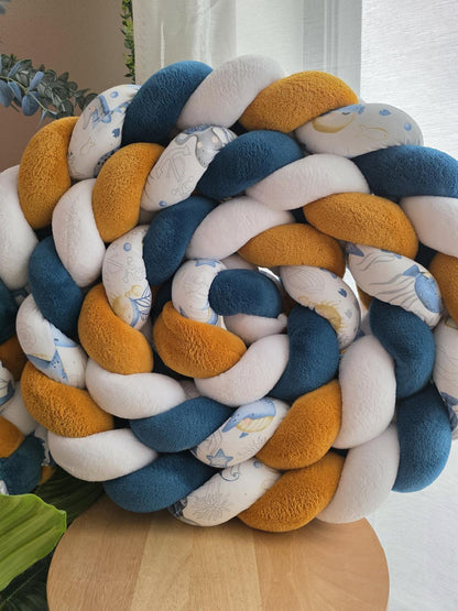Tresse de lit 4 brins doudou blanc, moutarde, petrole et hypocampe 4m