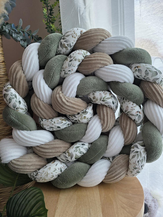 Tresse de lit 4 brins doudou olive cotelé blanc et galet et luara 3.6m