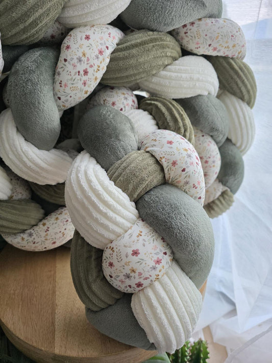 Tresse de lit 4 brins doudou olive cotelé écru et olive et printemps 2.7m