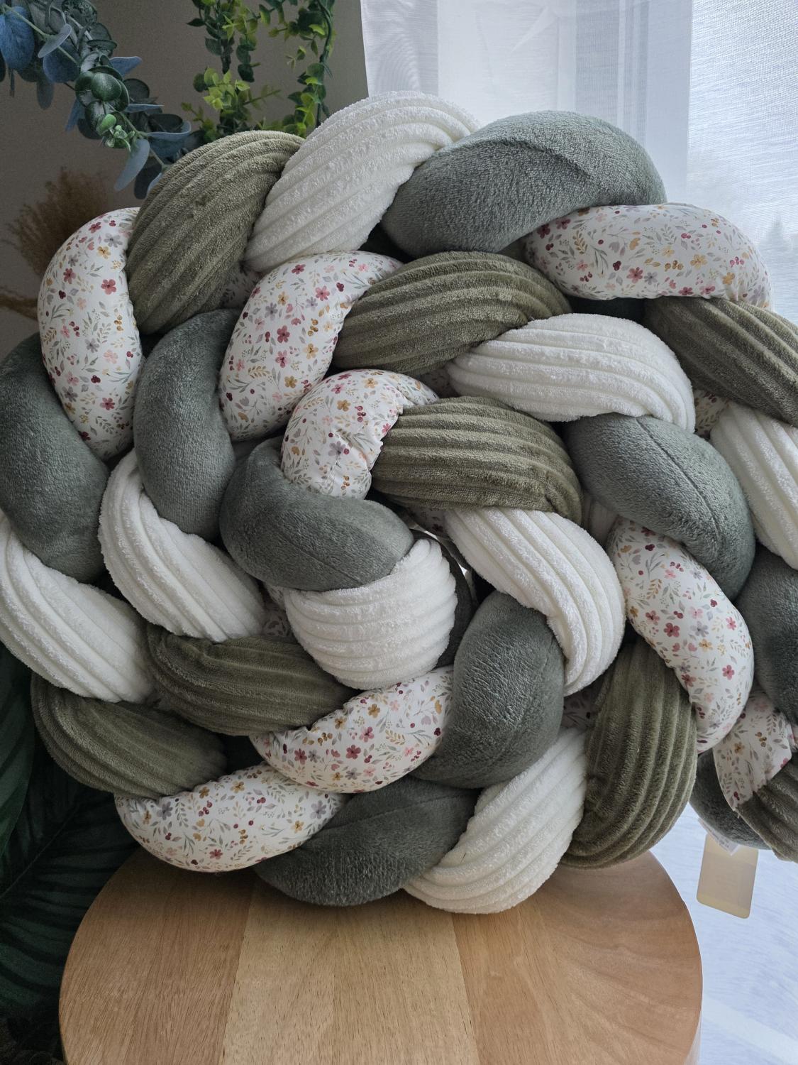 Tresse de lit 4 brins doudou olive cotelé écru et olive et printemps 2.7m