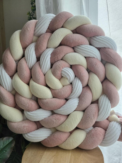Tresse de lit 4 brins doudou vanille et poudré et côtelé blanc 5m