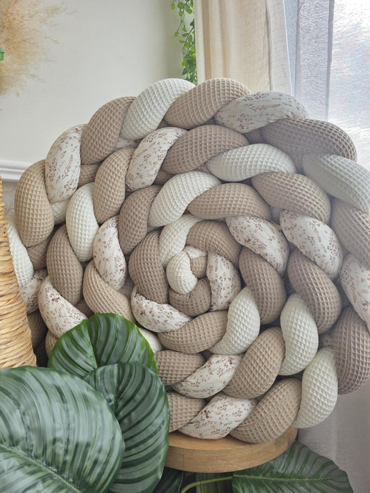 Tresse de lit 4 brins écru beige café et fleurs des champs 4.6m