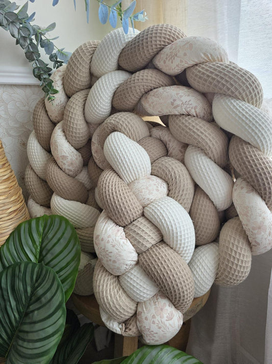Tresse de lit 4 brins écru beige café et fleurs pâle 3.6m