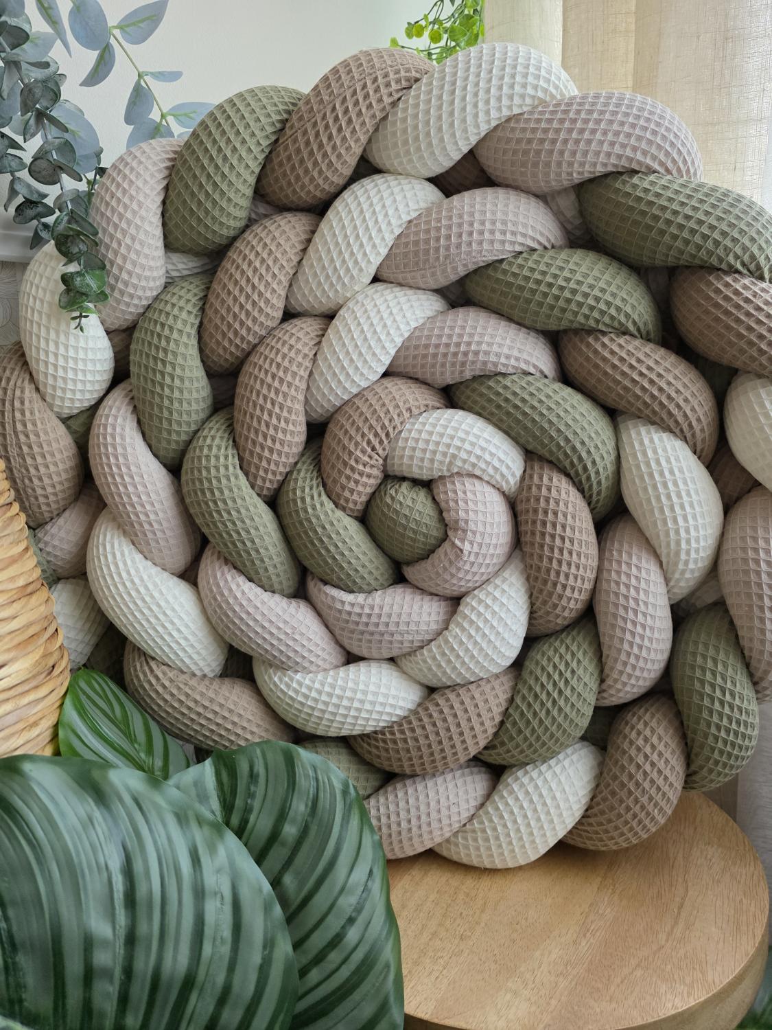 Tresse de lit 4 brins écru beige café et olive 4.2m