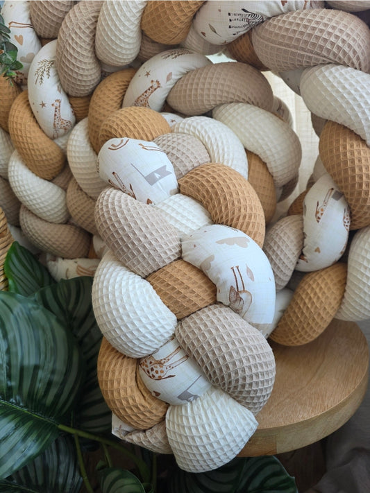 Tresse de lit 4 brins écru beige camel et cigogne 4.6m