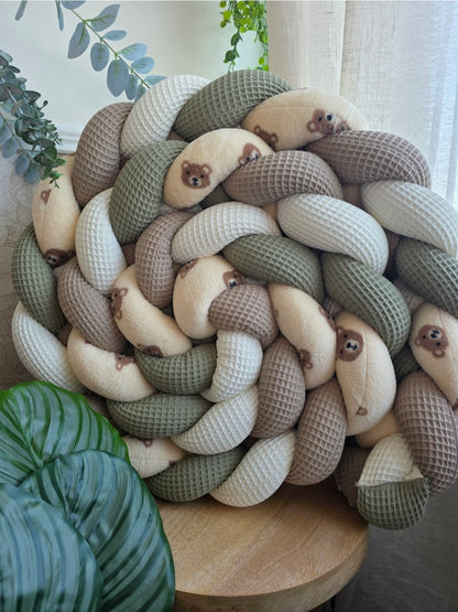 Tresse de lit 4 brins écru café olive et teddy ourson 3.6m