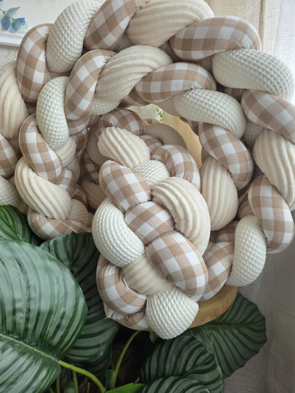 Tresse de lit 4 brins écru cotelé écru et vichy beige 3,6m