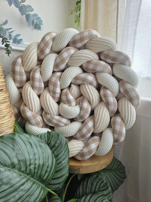 Tresse de lit 4 brins écru cotelé écru et vichy beige 3,6m