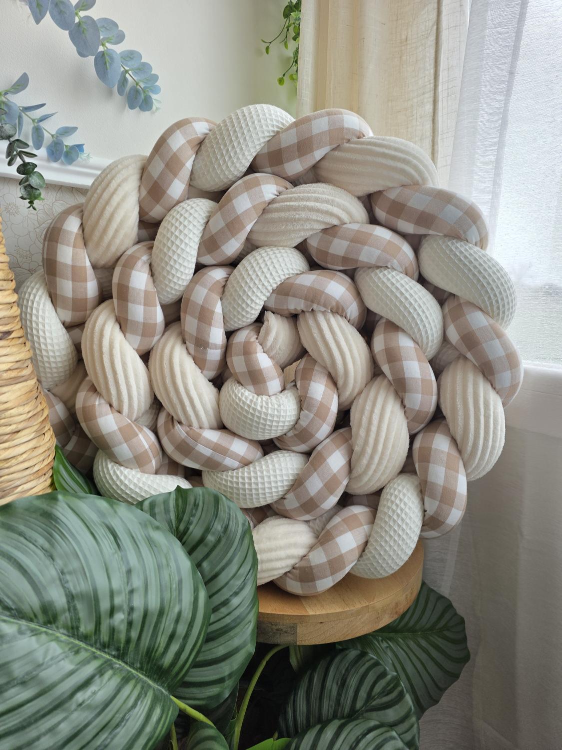 Tresse de lit 4 brins écru cotelé écru et vichy beige 3,6m