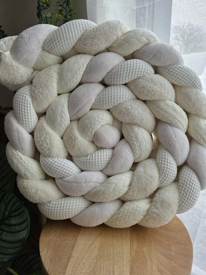 Tresse de lit 4 brins écru fourrure écru doudou écru et tricot écru 3.6m