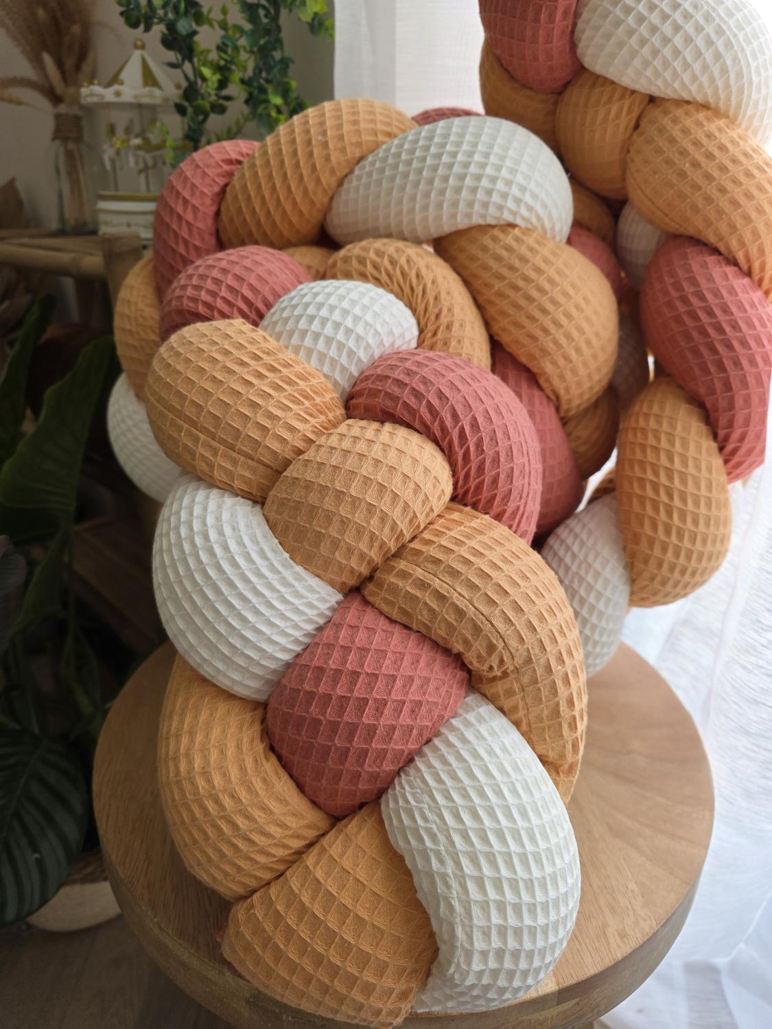 Tresse de lit 4 brins écru melon et corail 2m