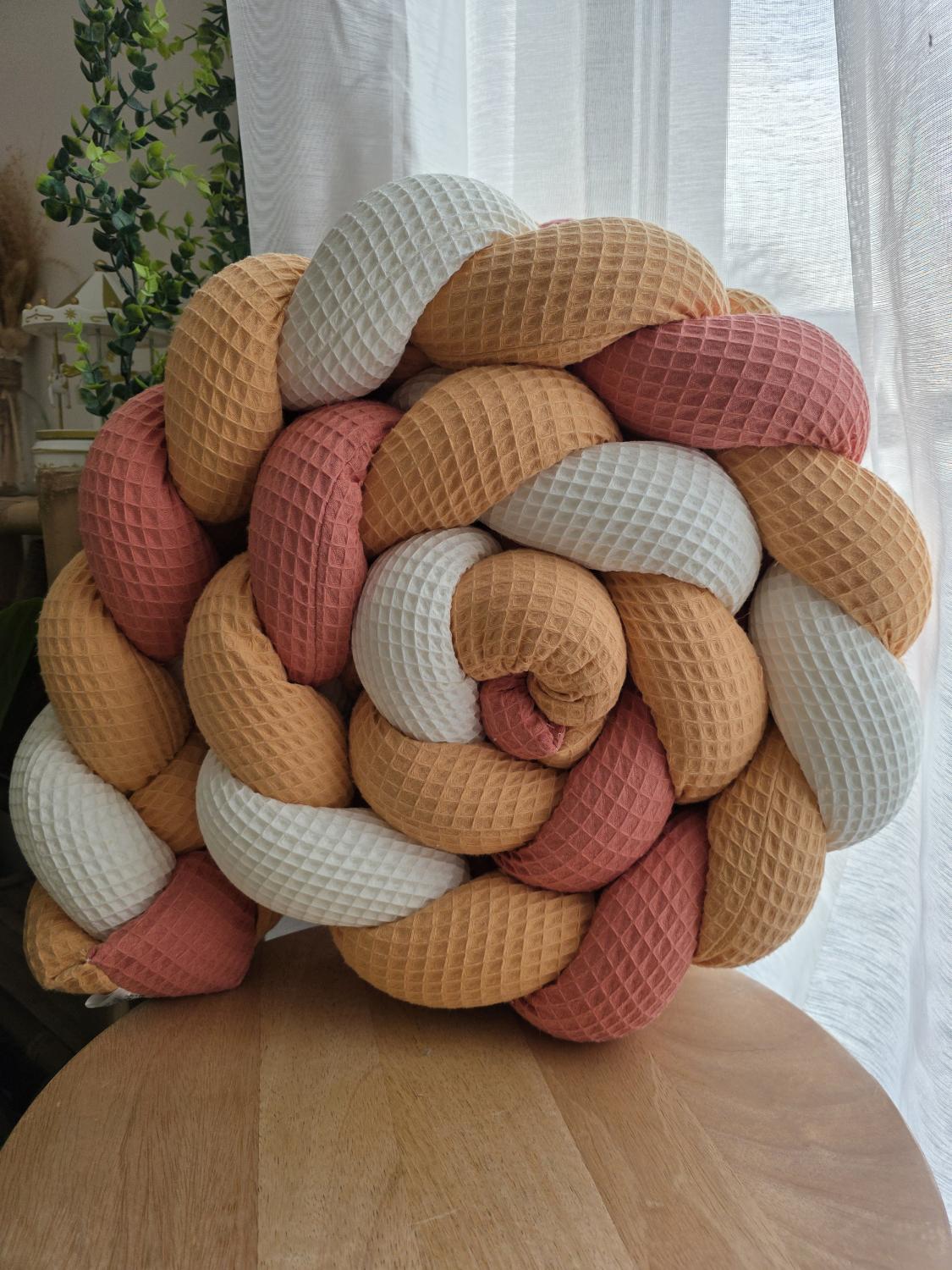Tresse de lit 4 brins écru melon et corail 2m